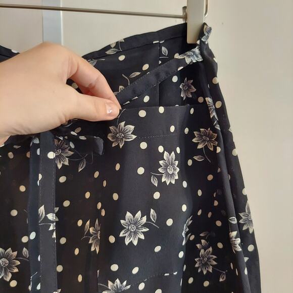 90s Maxi Skirt Black White Floral Polka Dot Tie Waist Whimsigoth Whimisical - Picture 3 of 10